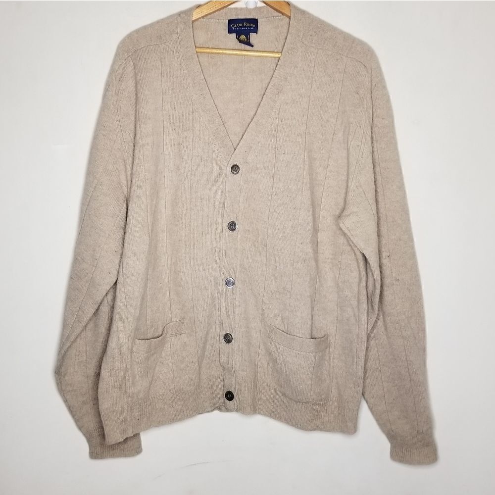 Club Room grandpa sweater vneck button ecru color men Medium 100% lambswool